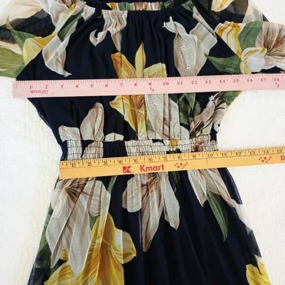 Kate & Lily Women's Maxi Dress Size 4 Navy Blue Long Sleeves Floral Sheer Lined - Picture 8 of 14